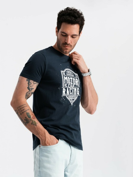 Ombre Clothing Tmavomodré pánske tričko s potlačou Ombre Clothing