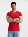 Ombre Clothing Červené pánske bavlnené tričko so základným výstrihom Ombre Clothing