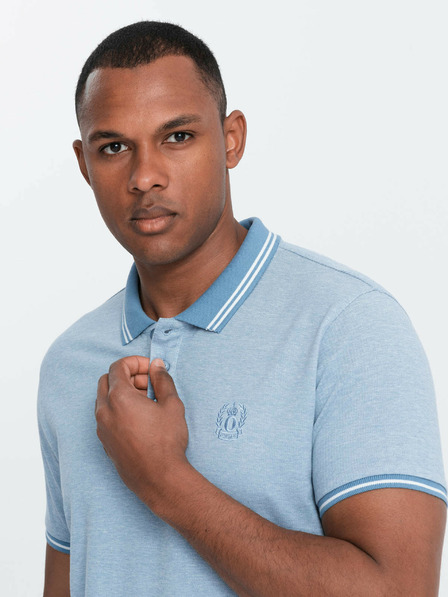 Ombre Clothing Svetlomodré pánske pruhované polo tričko Ombre Clothing