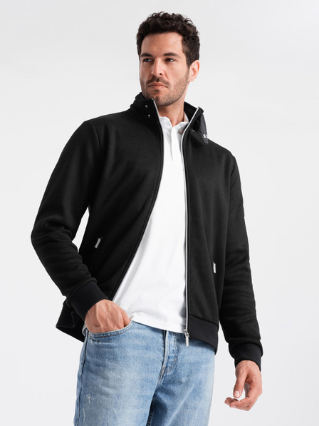 Ombre Clothing Čierna pánska bunda s vysokým golierom a flísovým vnútrom Ombre Clothing