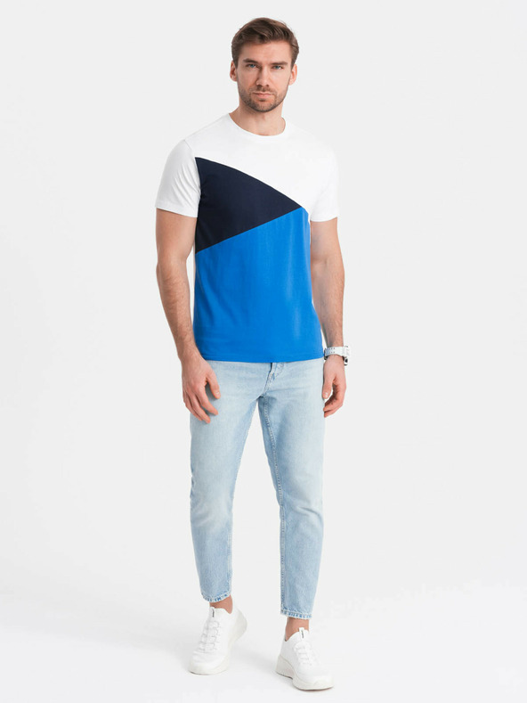 Ombre Clothing Bielo-modré pánske bavlnené tričko Ombre Clothing