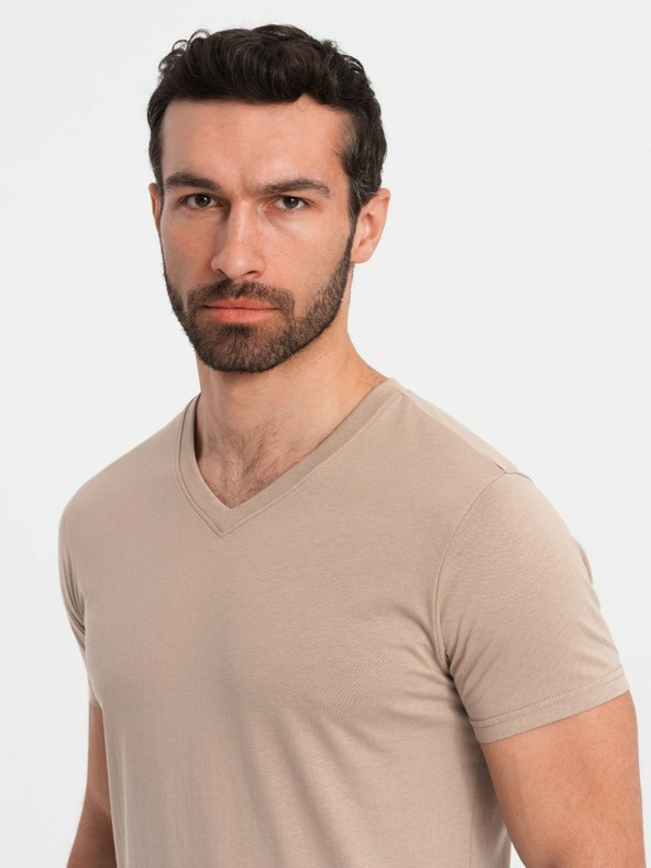 Ombre Clothing Šedé pánske bavlnené tričko s výstrihom Ombre Clothing
