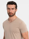 Ombre Clothing Šedé pánske bavlnené tričko s výstrihom Ombre Clothing