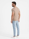 Ombre Clothing Šedé pánske bavlnené tričko s výstrihom Ombre Clothing