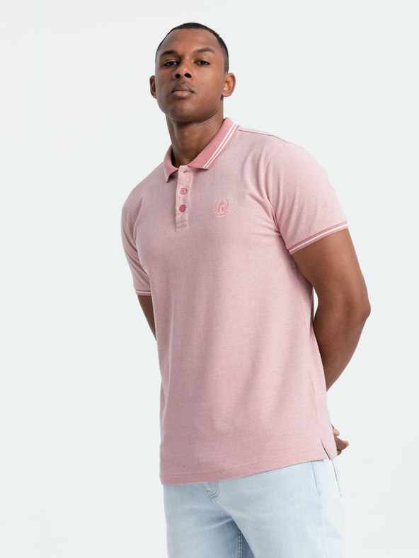 Ombre Clothing Melange pánske polo tričko s pruhovaným golierom Ombre Clothing