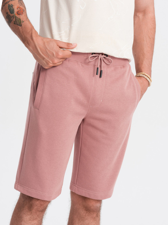 Ombre Clothing Ružové pánske základné teplákové šortky Ombre Clothing