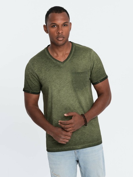 Ombre Clothing Zelená pánska pruhovaná košeľa Ombre Clothing