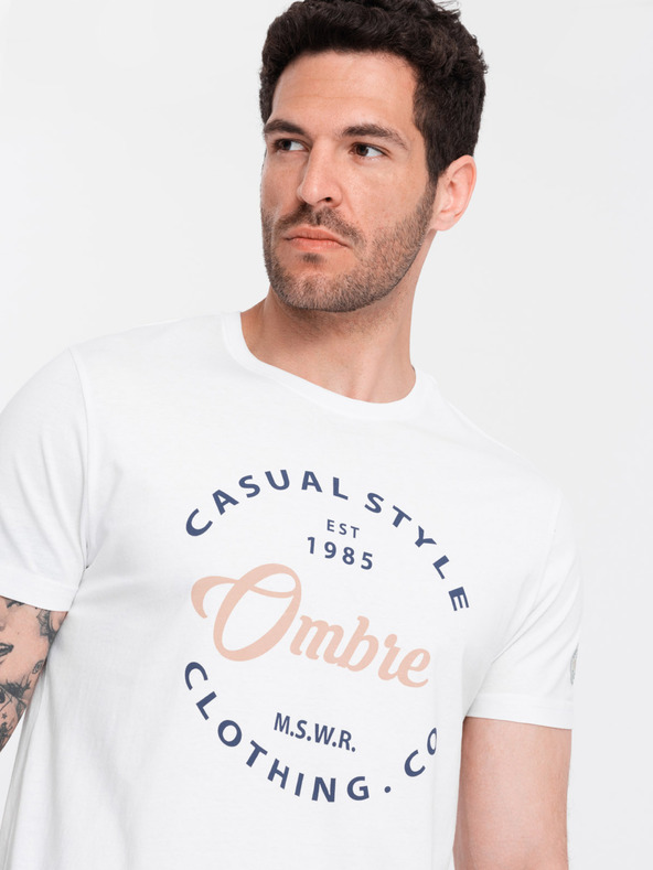 Ombre Clothing Biele pánske tričko s potlačou Ombre Clothing