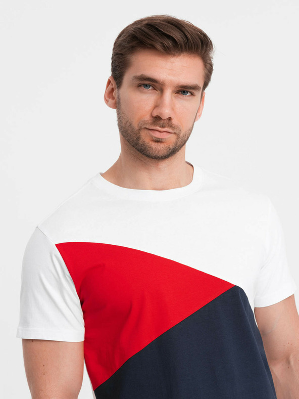 Ombre Clothing Červeno-biele pánske bavlnené tričko Ombre Clothing