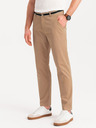 Ombre Clothing Béžové pánske chino nohavice s ozdobným opaskom Ombre Clothing
