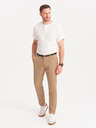 Ombre Clothing Béžové pánske chino nohavice s ozdobným opaskom Ombre Clothing