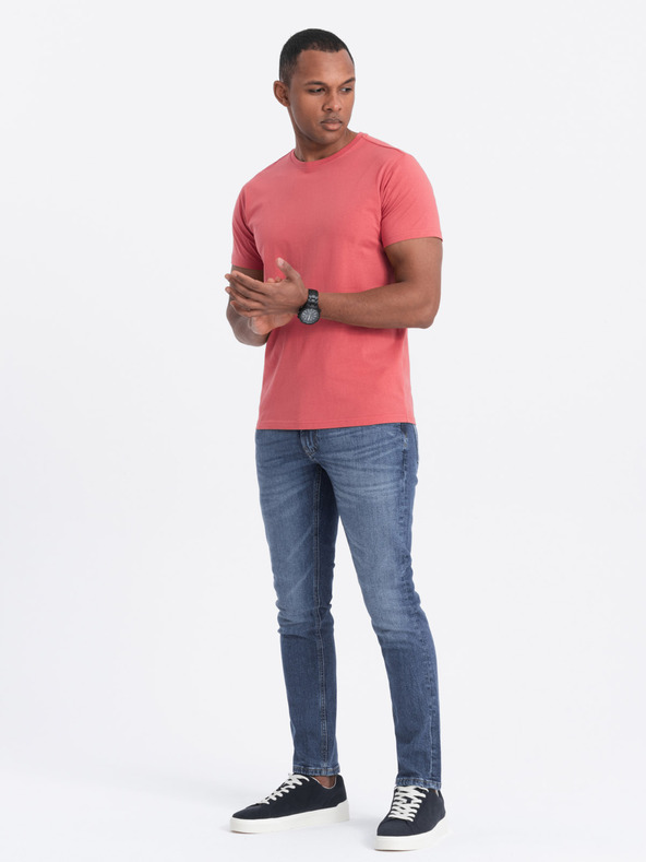 Ombre Clothing Koralové pánske základné tričko Ombre Clothing
