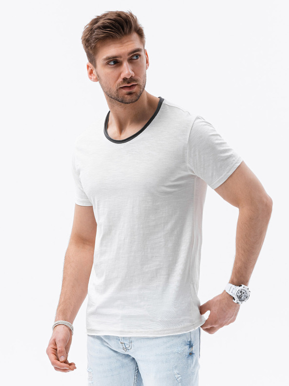 Ombre Clothing Krémové pánske tričko Ombre Clothing