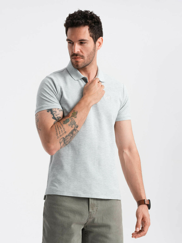 Ombre Clothing Svetlošedá pánska základná polokošeľa Ombre Oblečenie