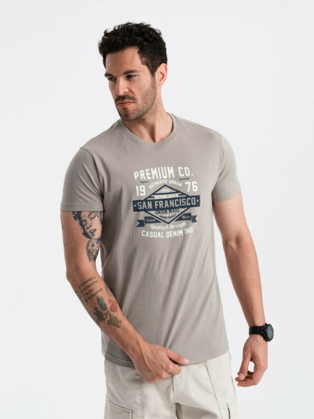 Ombre Clothing Šedé pánske tričko s potlačou San Francisco Ombre Oblečenie