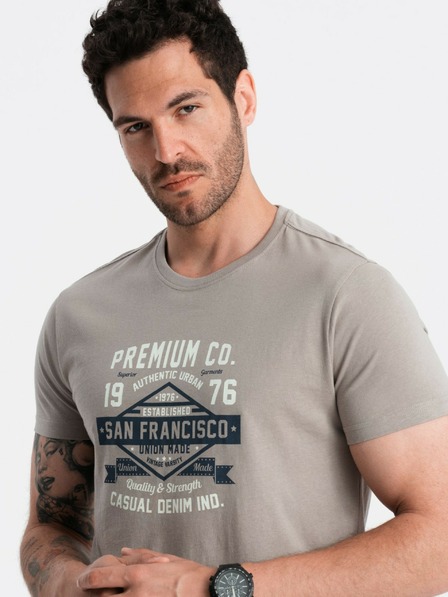 Ombre Clothing Šedé pánske tričko s potlačou San Francisco Ombre Oblečenie