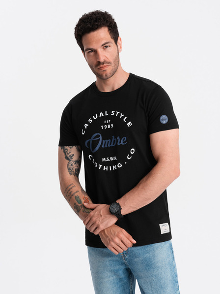 Ombre Clothing Čierne pánske tričko s potlačou Ombre Clothing
