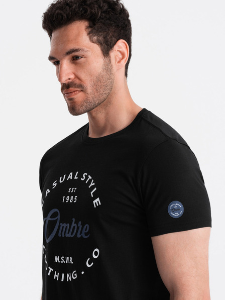 Ombre Clothing Čierne pánske tričko s potlačou Ombre Clothing