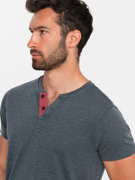 Ombre Clothing Modré pánske tričko s okrúhlym výstrihom Ombre Oblečenie