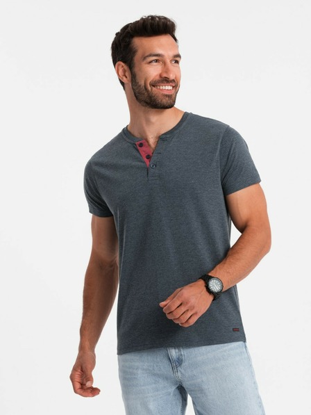 Ombre Clothing Modré pánske tričko s okrúhlym výstrihom Ombre Oblečenie