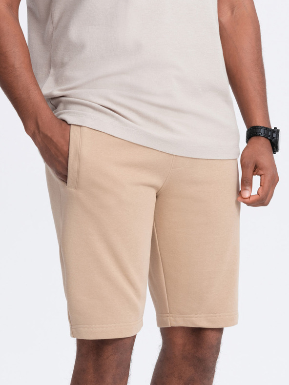 Ombre Clothing Béžové pánske základné teplákové šortky Ombre Oblečenie