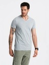 Ombre Clothing Šedé pánske bavlnené základné tričko s výstrihom Ombre Clothing