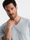 Ombre Clothing Šedé pánske bavlnené základné tričko s výstrihom Ombre Clothing