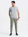 Ombre Clothing Šedé pánske bavlnené základné tričko s výstrihom Ombre Clothing