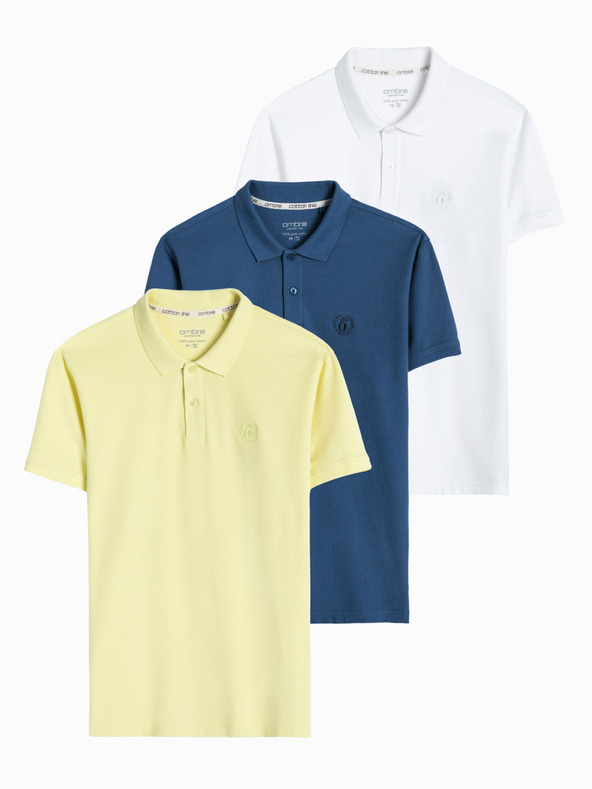 Ombre Clothing Pánske pletené polokošele pique, 3 balenia Ombre Clothing