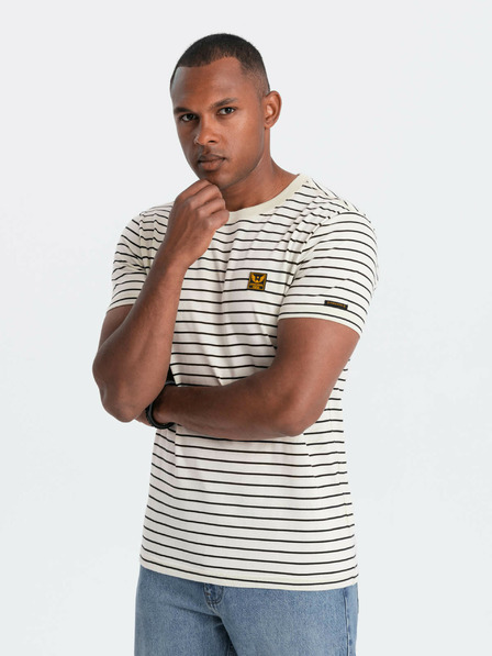 Ombre Clothing Pánske pruhované tričko s nášivkou Ombre Oblečenie