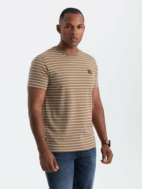 Ombre Clothing Pánske pruhované tričko s nášivkou Ombre Oblečenie