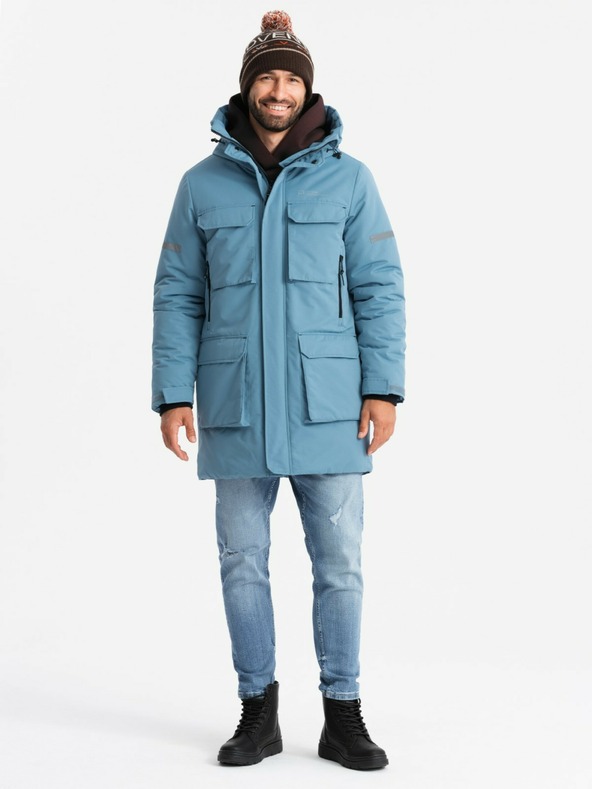 Ombre Clothing Pánska zateplená dlhá bunda Ombre Oblečenie
