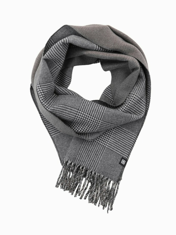 Ombre Clothing Pánska obojstranná károvaná šatka so strapcami čierna a biela Ombre Oblečenie