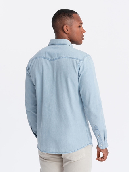 Ombre Clothing Pánska džínsová košeľa na gombíky s vreckami svetlomodrá Ombre Clothing