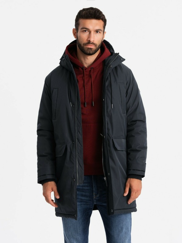 Ombre Clothing Pánska klasická dlhá bunda parka čierna Ombre Clothing