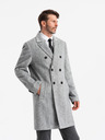 Ombre Clothing Elegantný pánsky dvojradový kabát v tvare rybej kosti sivý Ombre Clothing