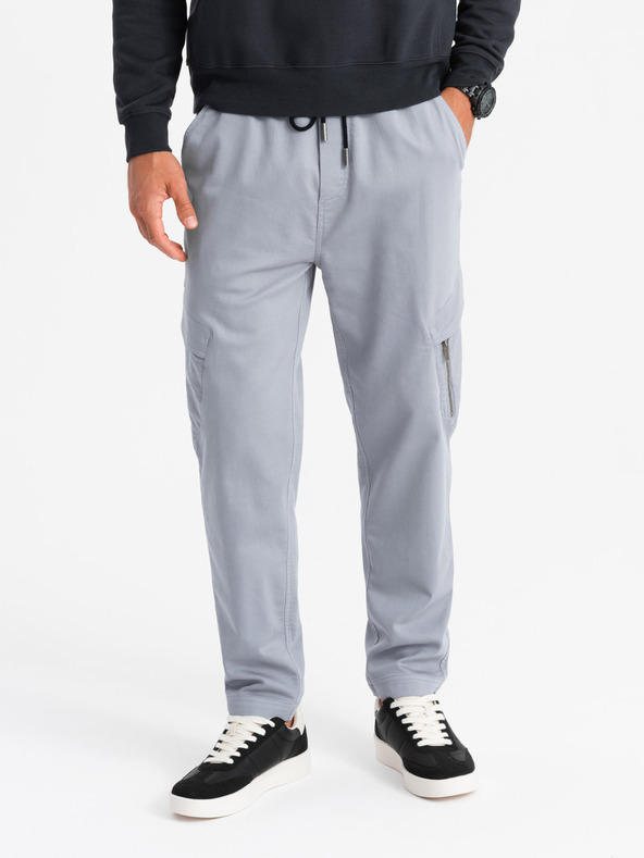 Ombre Clothing Pánske pletené tepláky s cargo vreckami svetlosivá Ombre Clothing