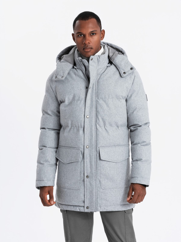Ombre Clothing Pánska dlhá teplá bunda parka s vlnou Ombre Oblečenie