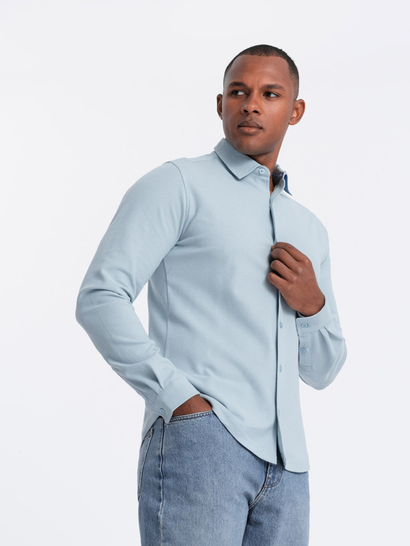 Ombre Clothing Pánska pletená košeľa s úzkymi rukávmi Ombre oblečenie