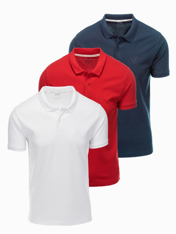 Ombre Clothing Pánska bavlnená polokošeľa BASIC - tmavomodrá/biela/červená V3 OM-POBS-0133 Ombre Clothing