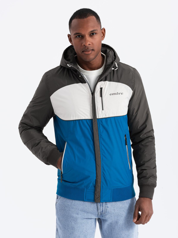 Ombre Clothing Pánska ľahká farebná športová bunda s fleecom modrá Ombre Oblečenie