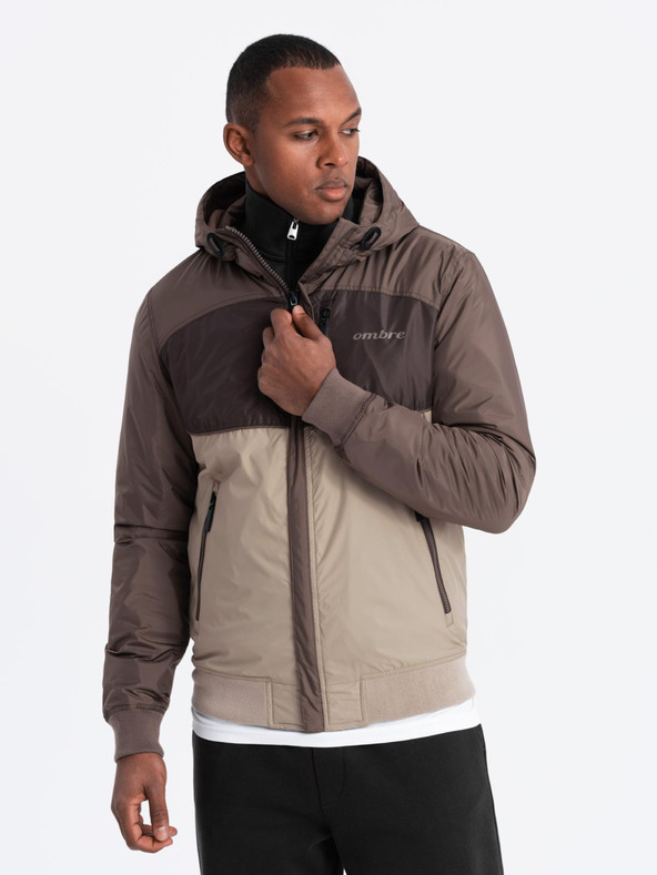 Ombre Clothing Pánska ľahká farebná športová bunda s fleecom béžová Ombre Clothing