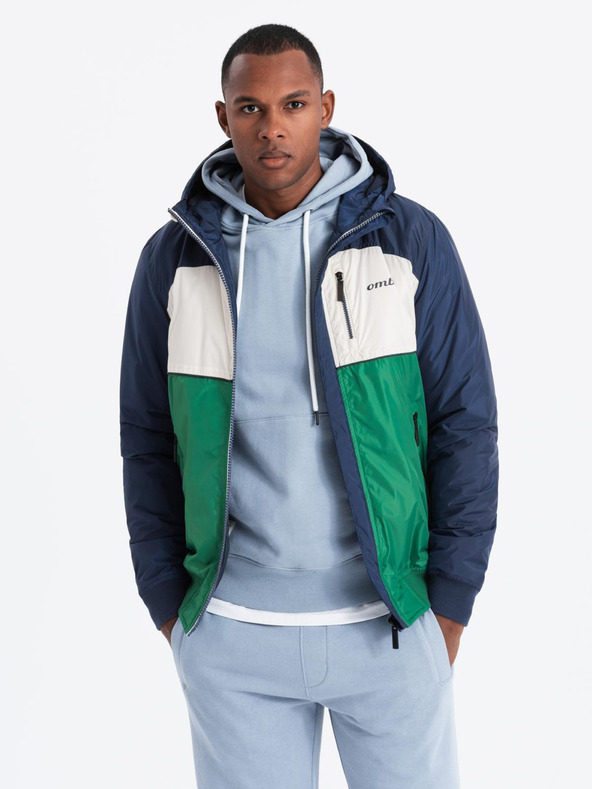 Ombre Clothing Pánska ľahká farebná športová bunda s fleecom zelená Ombre Oblečenie