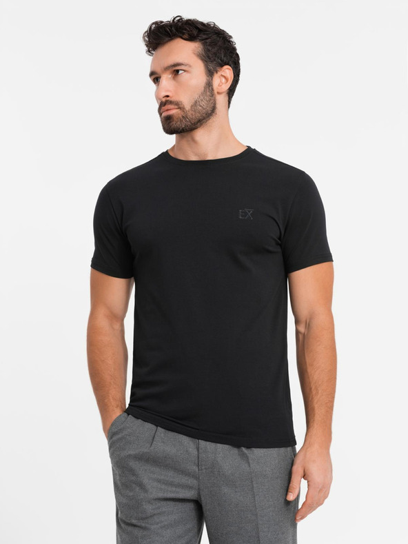 Ombre Clothing Pánske tričko SLIM FIT s elastanom a potlačou čierne Ombre Oblečenie