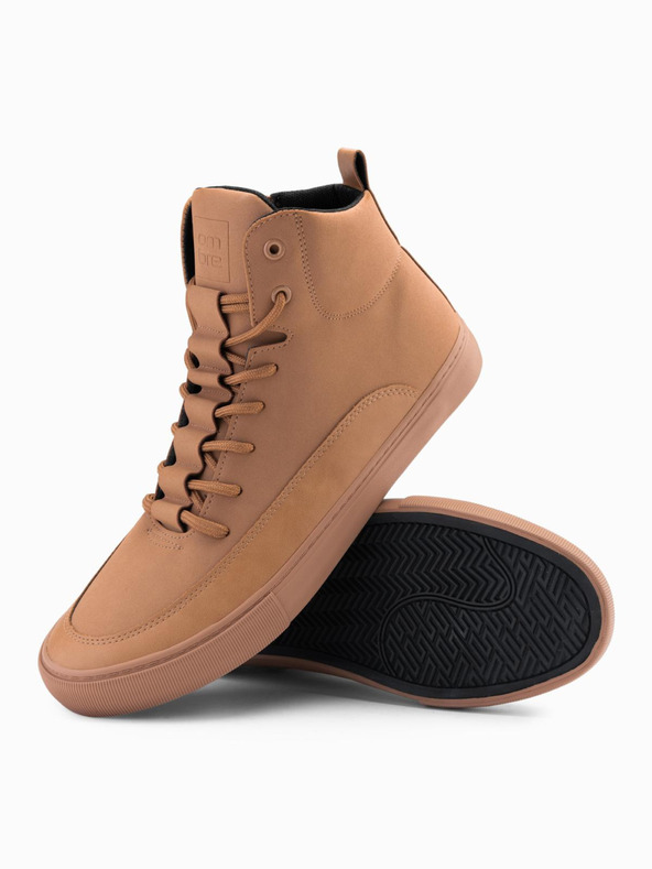 Ombre Clothing Pánske vysoké tenisky s gumovou špičkou hnedé Ombre Oblečenie