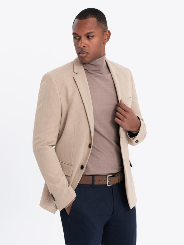 Ombre Clothing Elegantné pánske béžové sako zo zmesi vlny od Ombre Clothing
