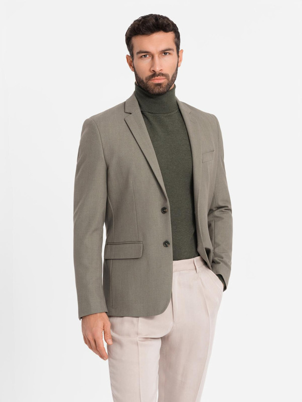 Ombre Clothing Elegantné pánske sako z vlnenej zmesi Khaki Ombre Oblečenie
