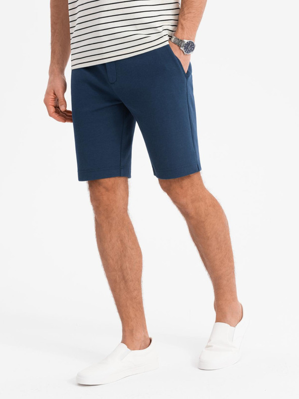Ombre Clothing Pánske krátke šortky SLIM FIT zo štruktúrovaného melanžového úpletu modré Ombre Oblečenie