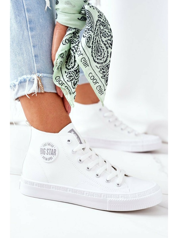 BIG STAR SHOES Dámske kožené vysoké tenisky Big Star biele