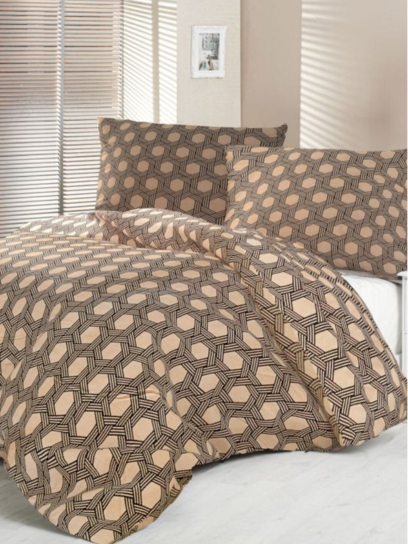 Kvalitex Saténové predĺžené posteľné obliečky Luxury Collection 140x220, 70x90cm Carero béžové Kvalitex